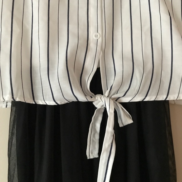 Stripe Taiwanese layered dress with chiffon bottom - Picture 3 of 7